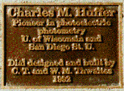 photo of the sundial plaque
dedicated to Charles M. Huffer
